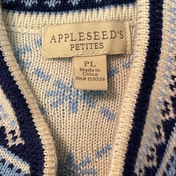 Appleseed’s Petites Fair Isle Wool Blend Zip Cardigan Sweater Snowflake Pattern - Picture 4 of 5